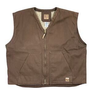 Berne Sherpa Lined Work Vest Mens 3XL Workwear Brown Heavy Canvas Work